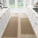 SUMLANS Kitchen Mat Set of 2 PCS, Cushioned Non Slip Rugs for Kitchen Floor, Absorbent Runner Comfort Standing Mats Washable for Kitchen, Office, Home, (Brown, 17.3"x47"+17.3"x71")
