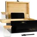 Large Bamboo Storage Box with Combination Lock - Decorative Keepsake Box with Removable Tray & Spice Crusher - Discreet Wood Organizer (10.6 x 7.1 x 5.5 in)(Black)