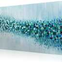 Kalormore Abstract Blue Green Dots Hand Painted Oil Painting on Canvas, Ready to Hang Wall Art, 28x55 Inch