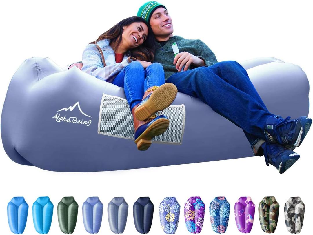 AlphaBeing Inflatable Lounger Beach Chair Accessories, Air Sofa Hammock Inflatable Couch for Camping Backyard Lakeside with Compression Sacks, Ideal Outdoor Gifts for Adults (SPACE GRAY)