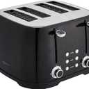 Amazon Basics 4 Slice Toaster with 4 Slots, 6 Browning Settings, Defrost, Removable Crumb Tray, Bagel Function, Cancel Button, 1600W, Black