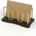 Mail Holder Organizer Countertop, Metal Mail Sorter for Desk, Cutout Mail Storage Bills Organizer Letter Tray Design with Bamboo Base for Home Office (Black)