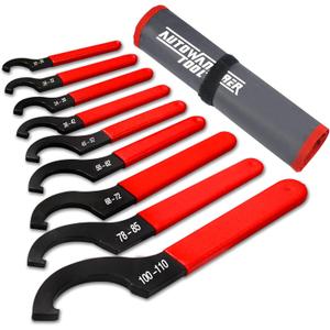 9Pcs Coilover Spanner Wrench Set, Adjustable Shock Wrench Universal Carbon Steel Spanners for Most Coil Over Shock Adjustments (Red)