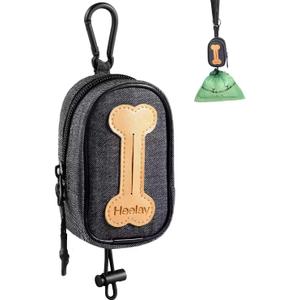 Dog Poop Bag Holder for All Leashes,Hand Free Doggie Waste Bag Dispenser-hook & loop/Carabiner,Dog Poop Bag Dispenser for Leash,Wide Opening,Leash Attachment for Dogs Walking,Poop Bags EXCLUDED,Gray (Denim)