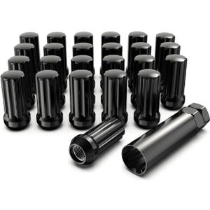 Gaemi M14x1.5 Spline Lug Nuts,24 PCS Black Wheel Lug Nuts with Socket Key,2 inches Length with Cone Seat for Aftermarket Wheels