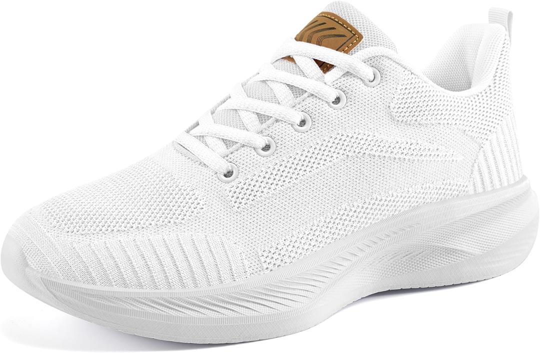 Larwen Womens Casual Walking Shoes: Comfortable Knit & Slip-Resistant for Daily Wear - Breathable & Lightweight for All-Day Relief - Age 25-50 (White, 40)