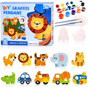 Magnetic Mini Tile Art-DIY Craft Kits for Kids,Fridge magnet painting kit for kids Ages 4-8,Soft Leather Fridge Magnets Craft Paint Set Animals & Vehicles,Party Favors for Kids 8-12
