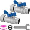 304 Stainless Steel Garden Hose Shut Off Valve, 2 Packs Heavy Duty Lead-Free Water Hose Shut Off Valve, 3/4'' GHT Full Flow Hose Ball Valve Adapter Coupling with 360-Degree Rotatable Connector