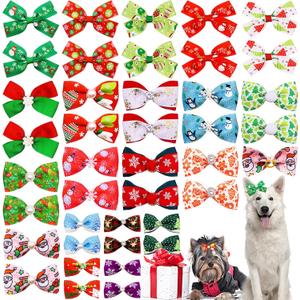 PET SHOW 20Pairs 2" 3" 4" Christmas Big Dog Hair Bows with Rubber Band for Small Medium Large Dogs Rhinestone Bowknot Topknot Cats Rabbits Girl Boy Xmas Party Grooming Hair Accessories