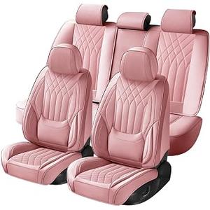SCOMEE Leather Car Seat Covers Full Set Automotive Seat Protectors, Pink