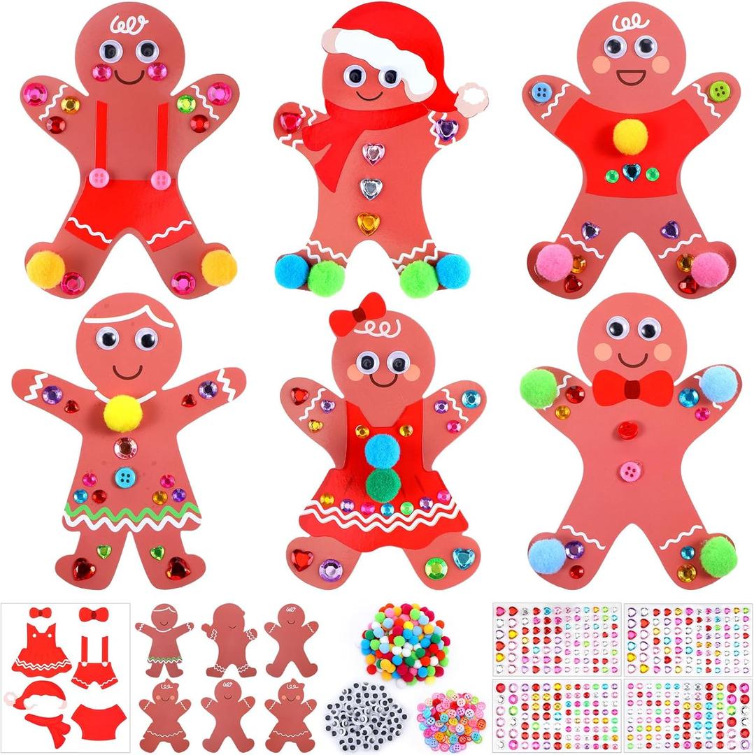 Jetec 30sets Christmas Gingerbread Man Craft Kit DIY Gingerbread Man Make Your Own Xmas Pompoms Kits Christmas Party Favor Xms Fun Home Classroom Activities