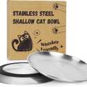 Supet Cat Plates for Wet Food, Non-Slip Whisker Friendly Bowls, Stainless Steel Shallow Wide Dishes for Indoor Cats (13Oz, 2Pcs) (Black)