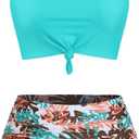 ZAFUL Women's High Waisted Swimsuit Scoop Neck Textured Floral Bikini Set 2 Piece Bathing Suit (S)