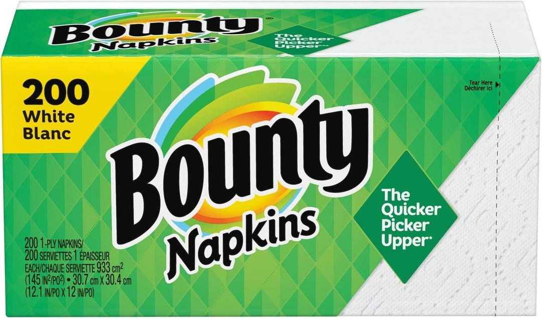 Bounty Paper Napkins, White or Printed, 200 Count, Pack of 2