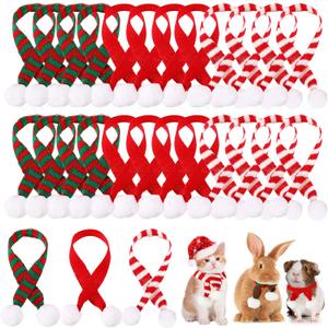 24 Pcs Mini Christmas Scarf 13 Inch Doll Christmas Pet Scarf Knitted DIY Doll Clothes Accessory Bottle Neckerchief for Gift Pet Dog Cat Gift Decoration Crafts, Red, White and Green
