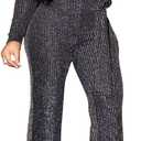 LightlyKiss Women Casual Sexy V Neck Sparkly Jumpsuits Long Sleeve Onesie Loose Pants Party Clubwear with Belt (Medium)