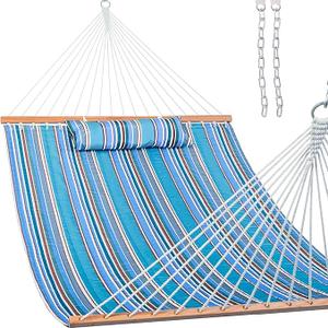 quilted fabric hammock
Lazy Daze Hammocks 12 FT Quilted Fabric Double Hammock with Spreader Bars and Detachable Pillow, 450 LBS Weight Capacity, Peacock Green Stripe