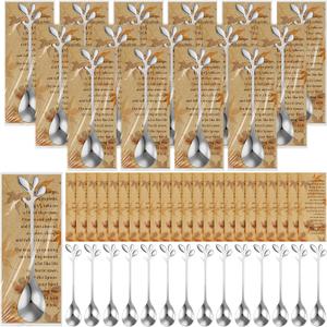 Nuogo 50 Sets Thanksgiving Tea Party Favors Tea Spoons Fall Leaf Coffee Dessert Spoons Bulk Autumn Harvest Bridal Shower Favor Wedding Thank You Gifts for Coworkers Guest (Silver)
