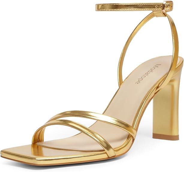 Modatope Womens Sandals Square Open Toe Chunky High Heels Strappy Ankle Strap Sandals Comfort Dress Party Shoes, US 8.5
