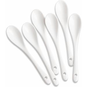 6PCS Porcelain White Coffee Spoons Espresso Tea Sauce and Desserts Ceramic Spoons