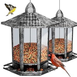 Birdream Bird Feeders for Outdoor Hanging, Fun Installation Pagoda Design Wild Birdfeeder, Attracting Wild Birds Sparrows Finch Cardinal Goldfinch Chickadee - Retro Silver (1 PACK)