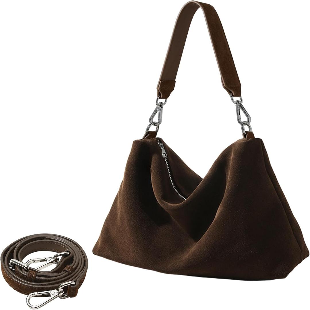 Suede Tote Bags for Women, Suede Purse Handbag Vintage Slouchy Hobo Shoulder Crossbody Bag