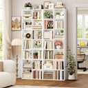 FOTOSOK 71'' Tall Bookshelf with 14 Cubes, 7 Tier Double Wide White Bookshelf with 6 Adjustable Shelves, 19.6" Narrow Bookcase DVD/CD Media Storage, Space Saving Display Shelf Cabinet, White, 19.6W x 9.3D x 70.9H inches