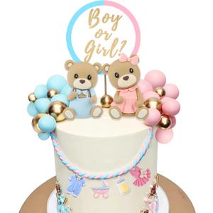 Bear Cake Toppers Gender Reveal Balls Cake Decorations for Boy Girl Gender Reveal Baby Shower Party Supplies