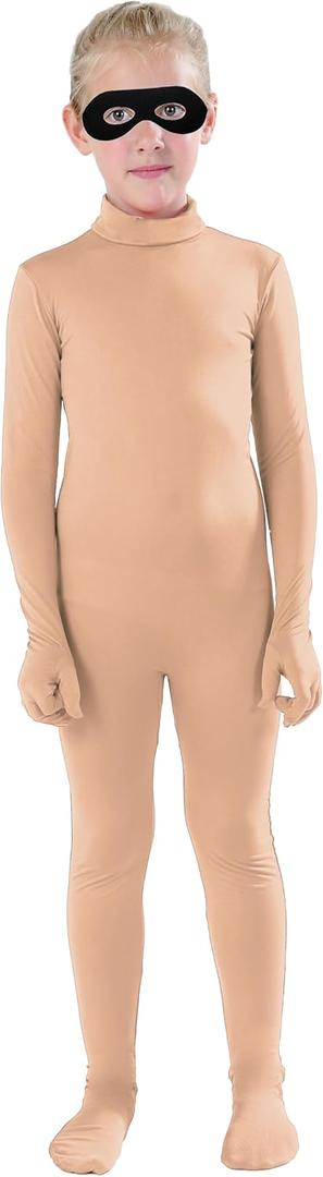 Full Bodysuit Include Felt Eye Mask Kids Dancewear Solid Color Spandex Zentai Child Unitard S