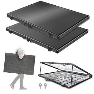 2PCS Ultra-Thin 31.4 x 23.6inch Portable Aluminum Card Display Case with Felt Tote Bag, High-Transparency Acrylic, 3 Anti Theft Locks, Sports Trading Card Show Case for Collectible Cards, Black