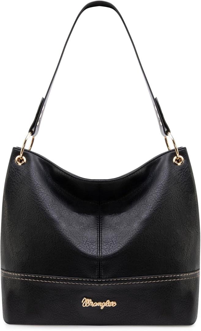 Wrangler Hobo Bags for Women Vegan Leather Top Handle Shoulder Purses and Handbags (Solid Black)