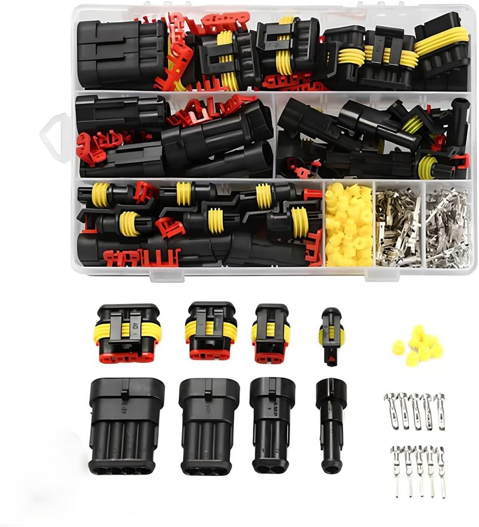 352PCS Waterproof Car Electrical Connector Terminals Kit, Automotive 1/2/3/4 Pin Male & Female Connectors, Quick Disconnect Vehicle Wire Harness Connector Plug Part for Car, Boat, Motorcycle