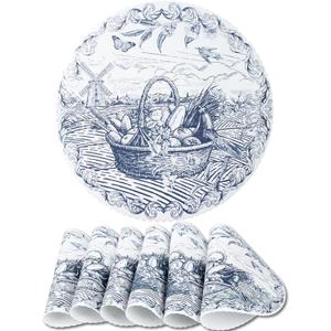 15 inches Round Placemats for Dining Table, Set of 6 Polyester Washable Table Mats for Home Party Gathering Kitchen Decor