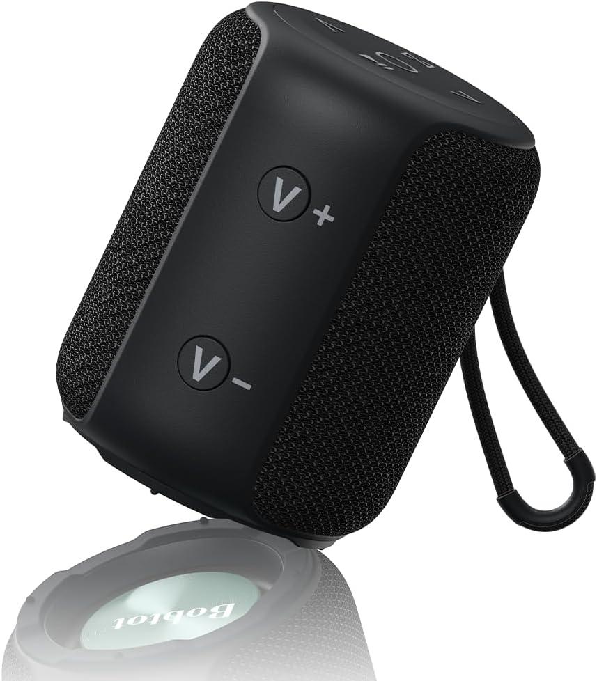 Bobtot Portable Speaker Bluetooth, IPX6 Shower Speaker Waterproof, 15H Playing Time, Loud and Stereo Sound with Bass, Dual Pairing for Party, Camping, Travel, Black