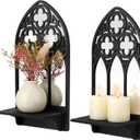 2 Set Gothic Candle Sconces Wall Decor, Arch Cathedral Frame Gothic Wall Sconce Candle Holder for Bedroom, Bathroom, Dining Room, Living Room, Black