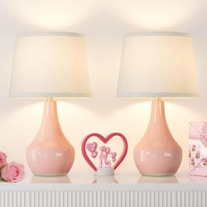 Seealle Modern Pink Table Lamps Set of 2 - Bedroom Lamps for Nightstand,19.4" Bedside Pink Lamp for Girls Room Living Room with Rocker Switch