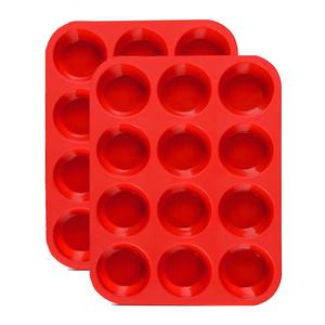 JEWOSTER 12 Cups Silicone Muffin Pan 2 Pack - Cupcake Pan Nonstick Silicone Molds Great for Making Muffin Cakes,Bread, Tart - BPA Free Baking Accessory
