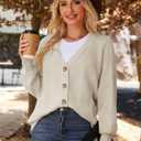 Womens V Neck Cardigan Sweaters Trendy Long Sleeve Button Up Business Casual Fall Sweater Tops 2026 (Beige, M)