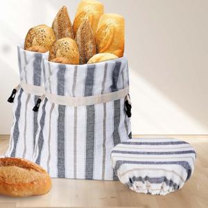 [2Pack+1]Bread Bags for Homemade Bread Sourdough with Bowl Cover, Reusable Linen Bread Storage Bag - Plastic Lined[ 16"x 12"]