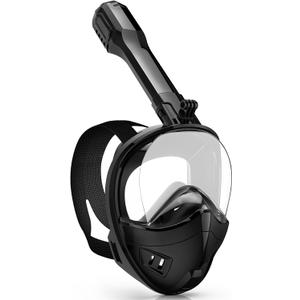 Full Face Snorkel Mask, Snorkeling Gear for Adults Kids with Latest Dry Top Breathing System and Detachable Camera Mount, with 180 Degree Panoramic View (Small-Medium, Black)