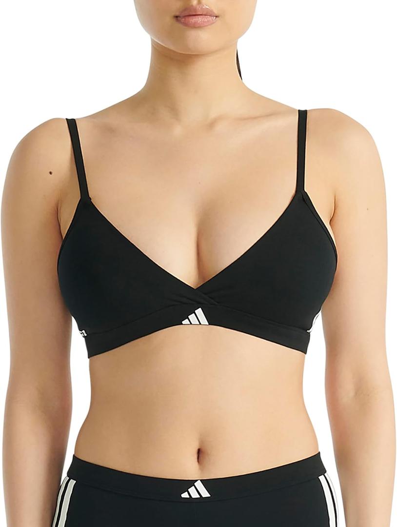 adidas Women's 3 Stripes Active Essentials Cotton Triangle Wrap Bralette (Medium, Black)