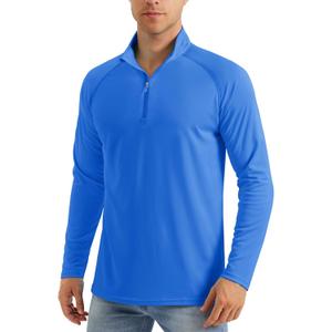 MAGCOMSEN Men's Long Sleeve Sun Shirts UPF 50+ Tees 1/4 Zip Up Fishing Running Rash Guard T-Shirts Outdoor Shirt (Medium, Azure)