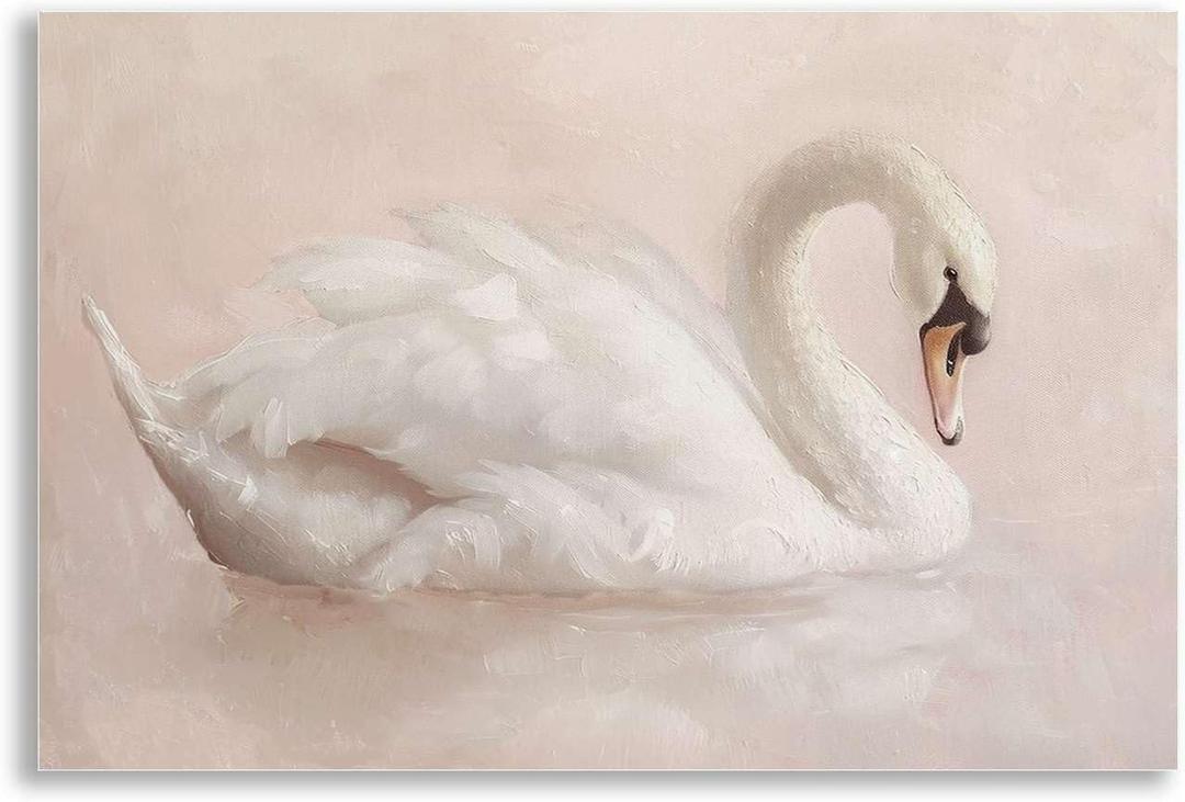 HANHANARTYX Poster Wall Art Picture Light Pastel Pink White Swan Modern Home and Bedroom Decoration 12x18inch (Without Frame)