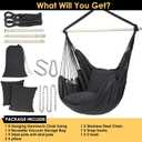 Y- STOP Hammock Chair Hanging Rope Swing Chair, Max 500 Lbs, 2 Seat Cushions Included, Removable Steel Spreader Bar with Anti-Slip Rings, Hardware kit-for Indoor Outdoor(Dark Grey) pcs
