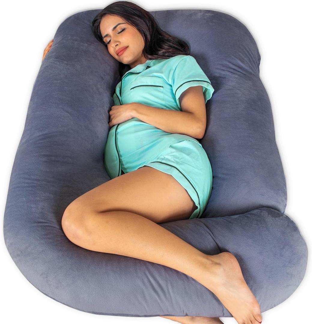 Pharmedoc Pregnancy Pillows, U-Shape Full Body Pillow -Removable Cover Jumbo Size - Gray - Pregnancy Pillows for Sleeping - Body Pillows for Adults, Maternity Pillow and Pregnancy Must Haves
