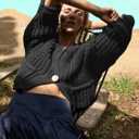 Saodimallsu Womens Button Up Sweaters Fall Chunky Knit Cropped Trendy Crewneck Loose Cardigan with Pockets (Small, Black)