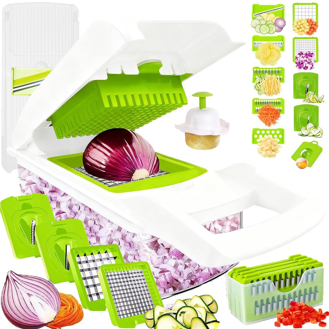 Pro-Series 20-in-1 Vegetable Chopper, Dewpeton Mandoline Slicer, Veggie Chopper, Food Chopper with Container, Vegetable Cutter Chopper & Spiralizer for Onion Salad (Home Essential Gadget & Kitchen)