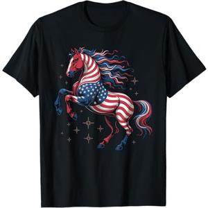 Funny 4th Of July Patriotic Horse Graphic American Flag T-Shirt ,size, Black XL