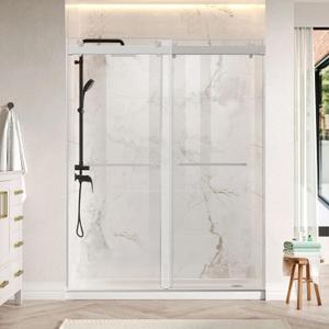 68-72" W x 79" H Shower Door,Frameless Shower Door,Double Sliding Glass with 5/16"(8mm) Clear SGCC Tempered,Soft-Close Quiet System,Explosion-Proof Film, Stainless Steel Hardware, Brushed Nickel