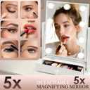COLMERD Vanity Mirror with Lights with Drawer, Type-C and USB Charging Port, Hollywood Makeup Mirror with 9 LED Bulbs, 3 Colors Dimmable, Touch Control, Detachable 5X Magnification, Gifts for Women
